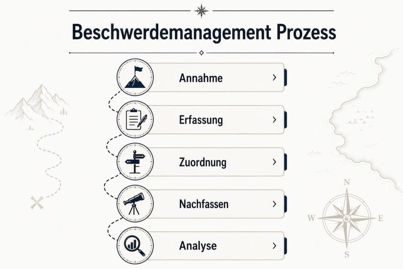 Übersichtsgrafik: Die fünf wichtigsten Schritte im Umgang mit Kundenbeschwerden