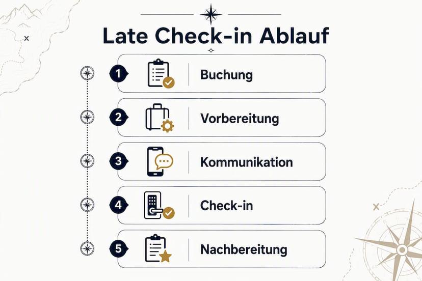 Ablauf des späten Check-ins anschaulich dargestellt